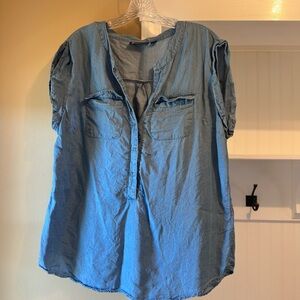 New York & Company Blue Boxy Mandarin Collar Shirt